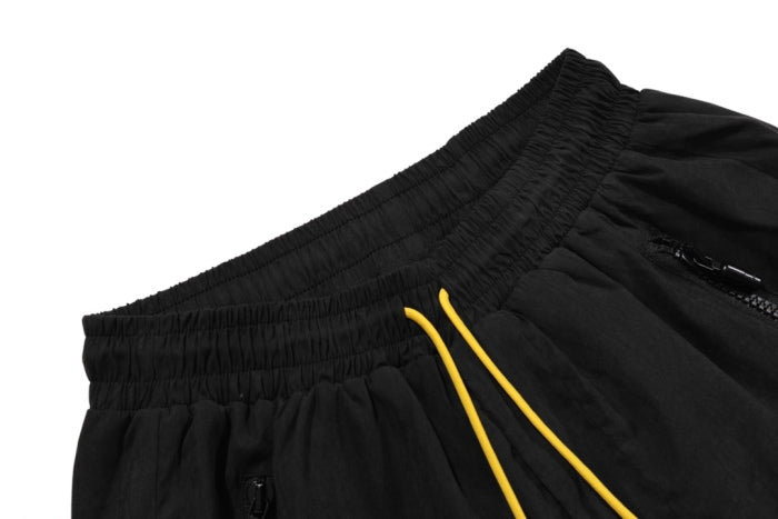 RHUDE vintage logo print two-tone drawstring shorts