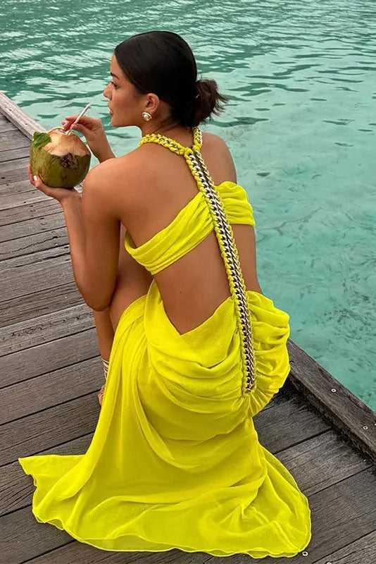 Layered Look Halter Chain Maxi Dress