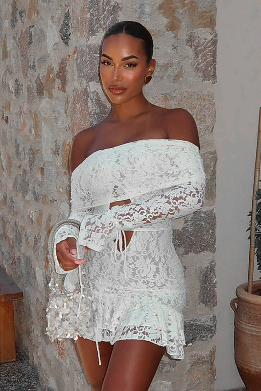 Elegant Ruffled Jacquard Off-Shoulder Mini Dress