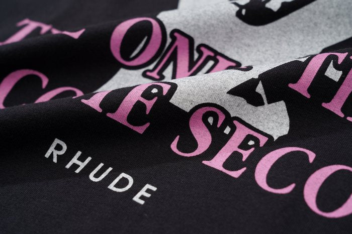 RHUDE Retro Slogan Portrait Print Short Sleeve T-Shirt Black
