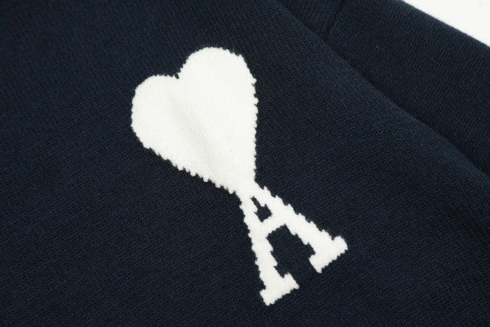 Am1 2024SS classic black jacquard big heart turtleneck sweater