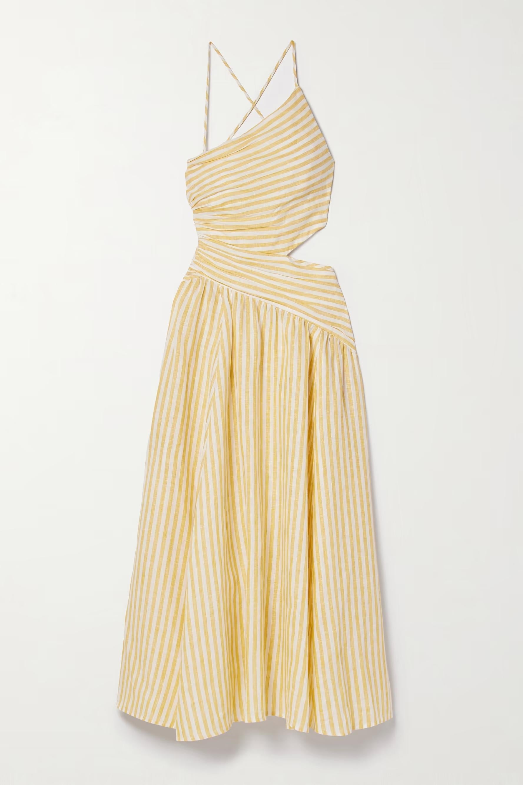 Cascadian Cutout Ruched Striped Midi Dress