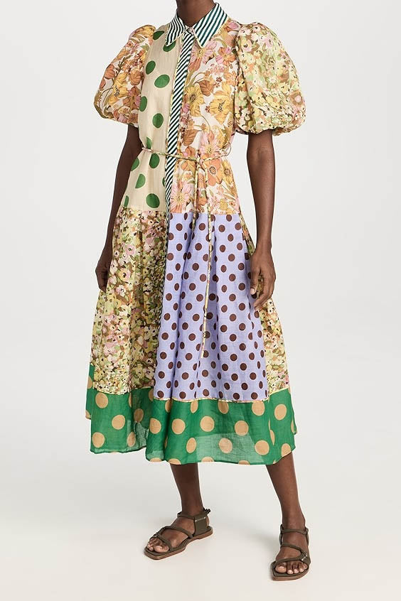 Green Muse Spliced Print Dress