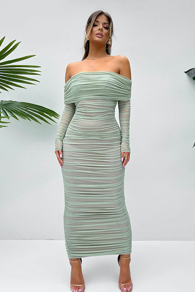 Mesh Raglan Sleeve Slim Fit Pencil Dress