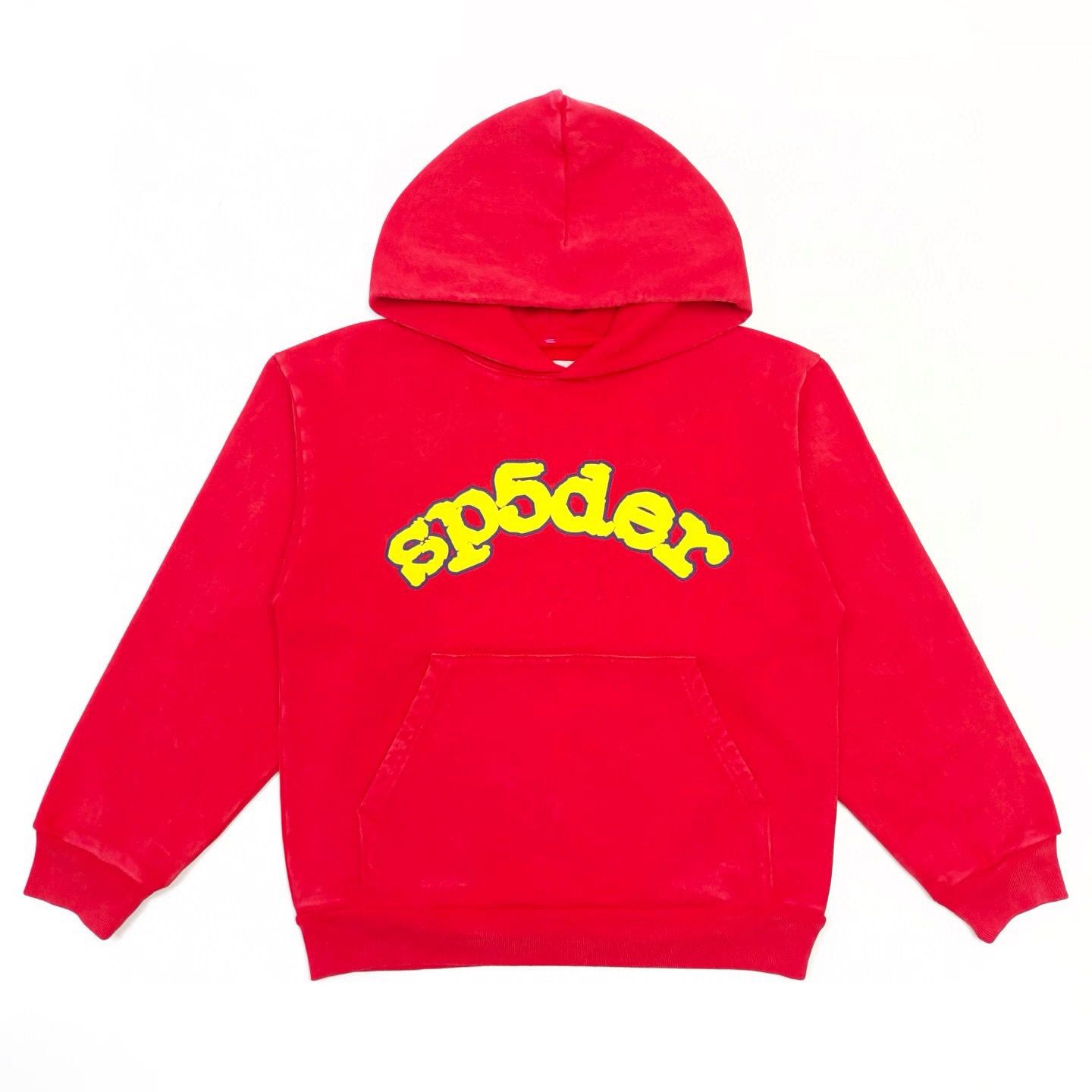 1:1 washing red puff logo hoodie short
