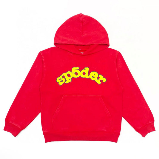 1:1 washing red puff logo hoodie short