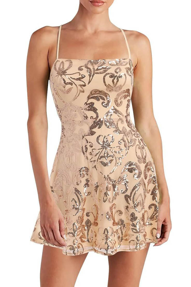 Sleeveless Sequin Strap Mini Dress