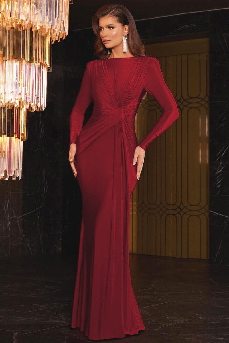 Euro-Inspired Round Neck Evening Maxi Dress