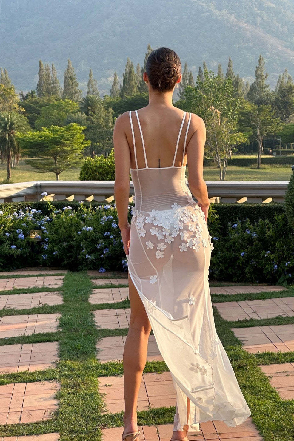 Soft Allure Tulle 3D Floral Spaghetti Dress