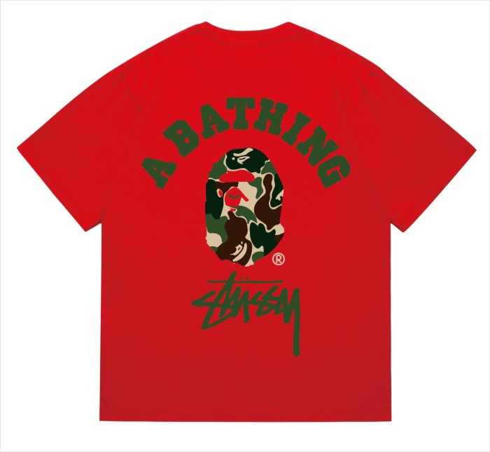 BAPE×Stuss! Green Color Camo By Bathing Tee