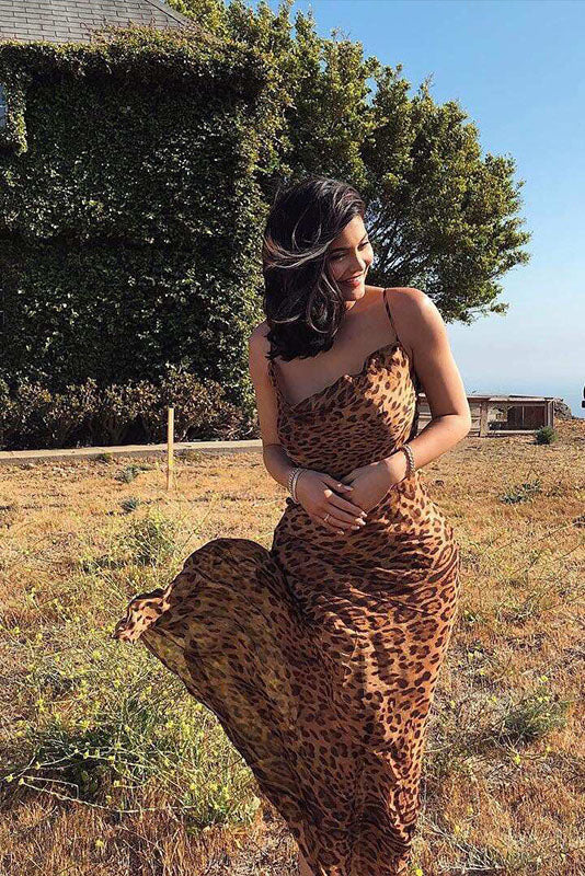 Leopard Slip Backless Dress