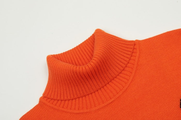Am1 2024SS classic orange jacquard big heart turtleneck sweater