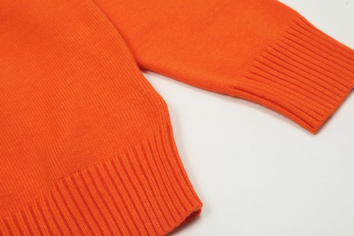 Am1 2024SS classic orange jacquard big heart turtleneck sweater