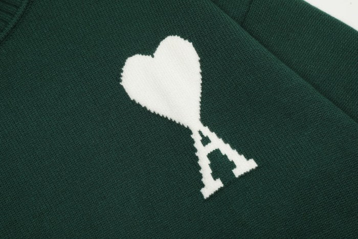 Am1 2024SS classic green jacquard big heart turtleneck sweater