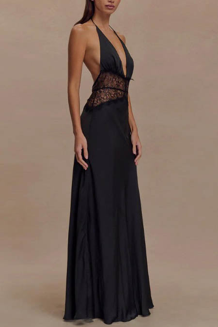 Halter Patchwork Backless Sexy Maxi Dress