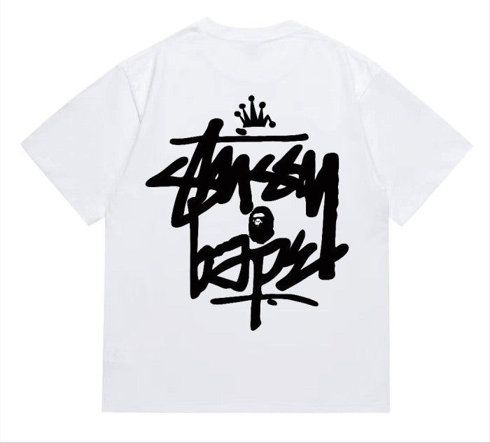 BAPE×Stuss! Black Color logo lettering Tee