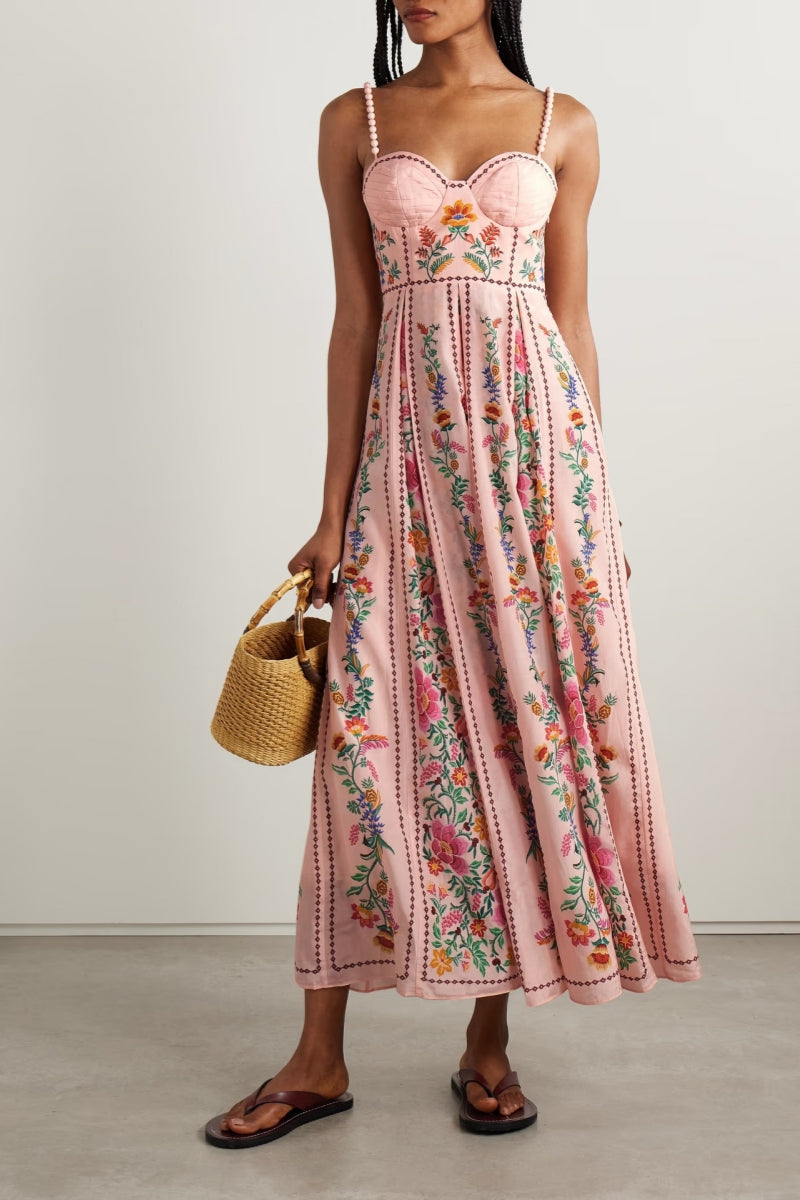 Print Sling Beaded Vacation Dress