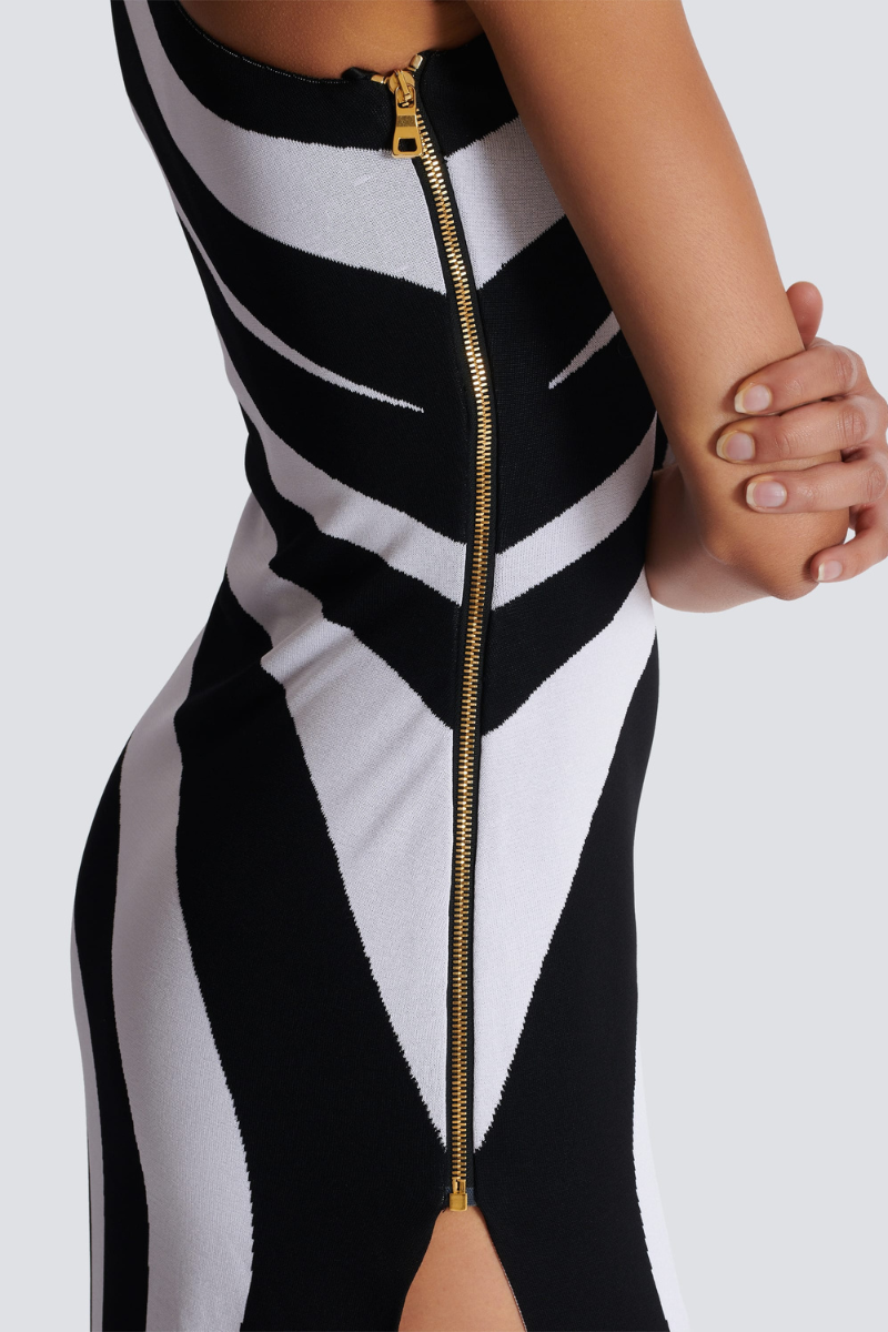 Alizea One Shoulder Slit Asymmetrical Striped Maxi Dress