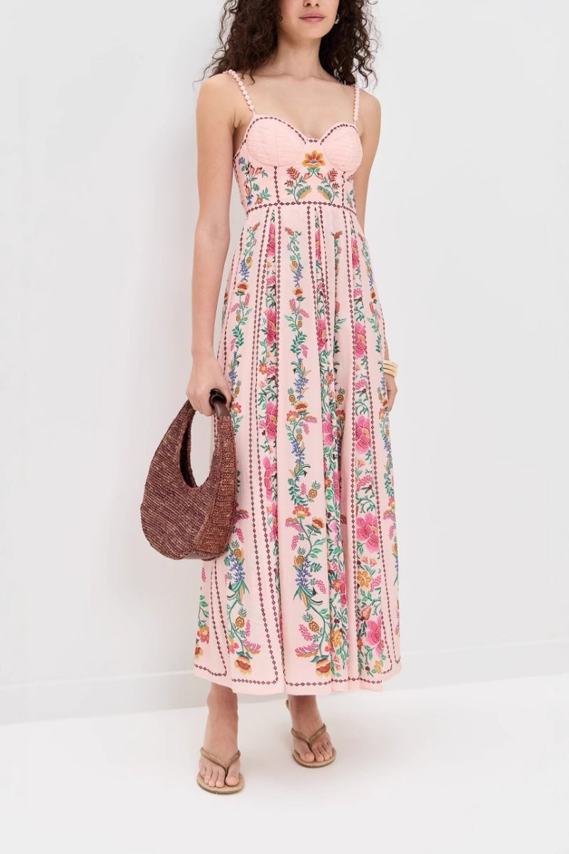 Print Sling Beaded Vacation Dress