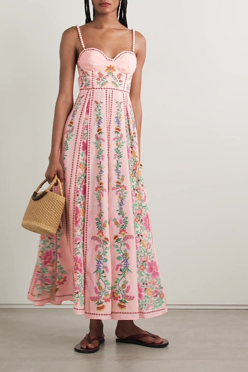 Print Sling Beaded Vacation Dress