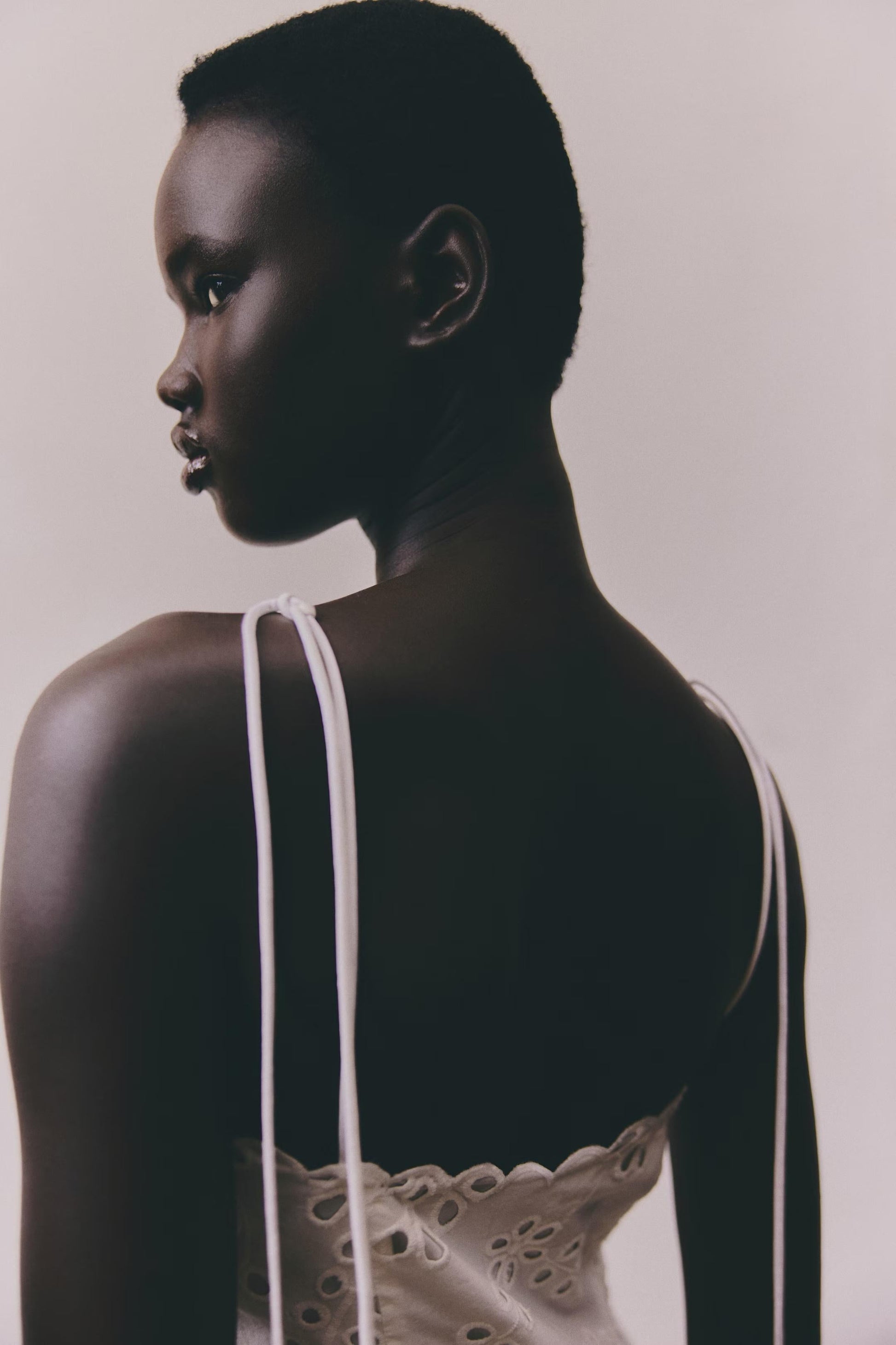 White Eyelet Spaghetti Strap Midi Dress