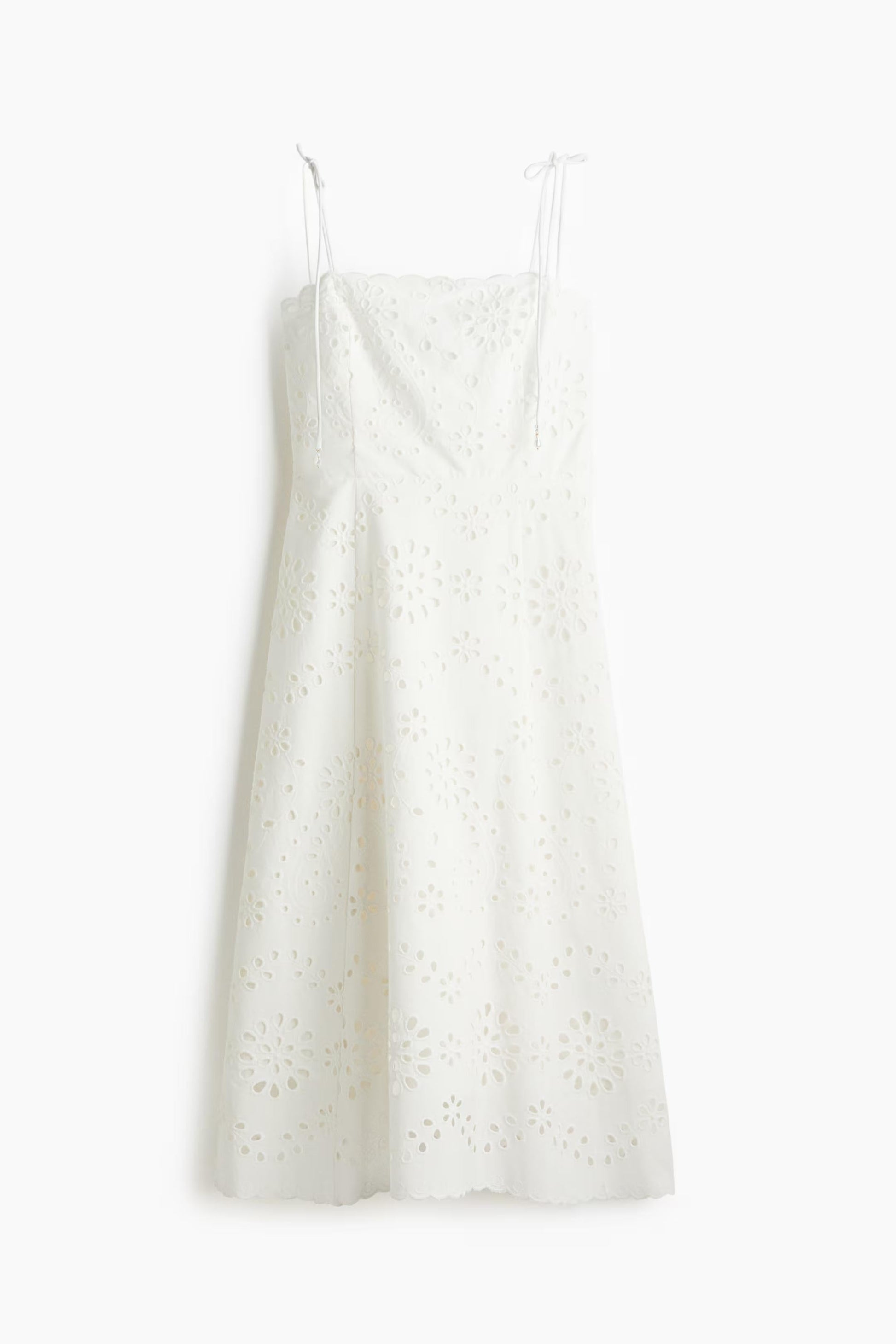 White Eyelet Spaghetti Strap Midi Dress