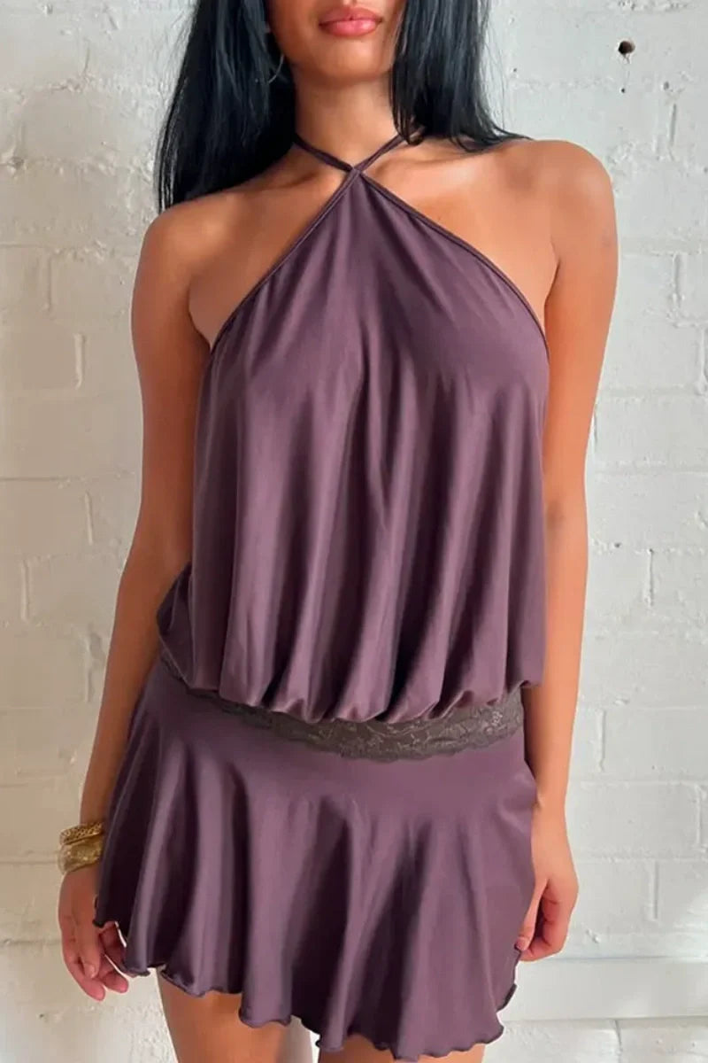 Taylin Halter Lace Mini Dress