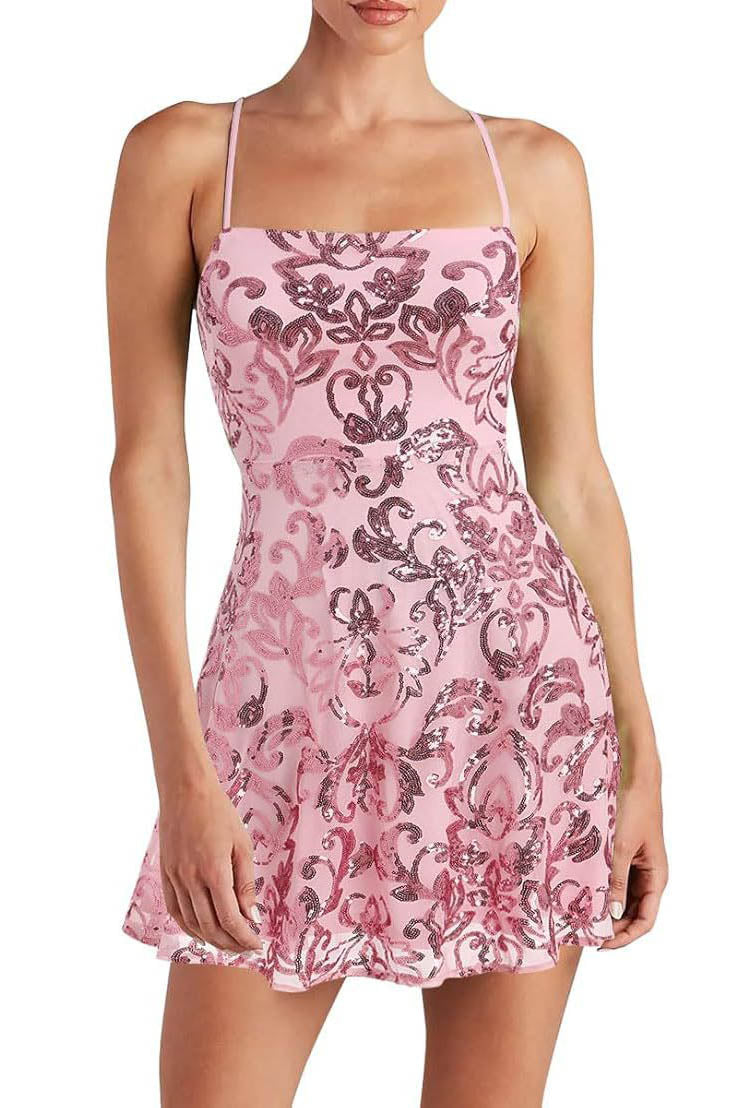 Sleeveless Sequin Strap Mini Dress