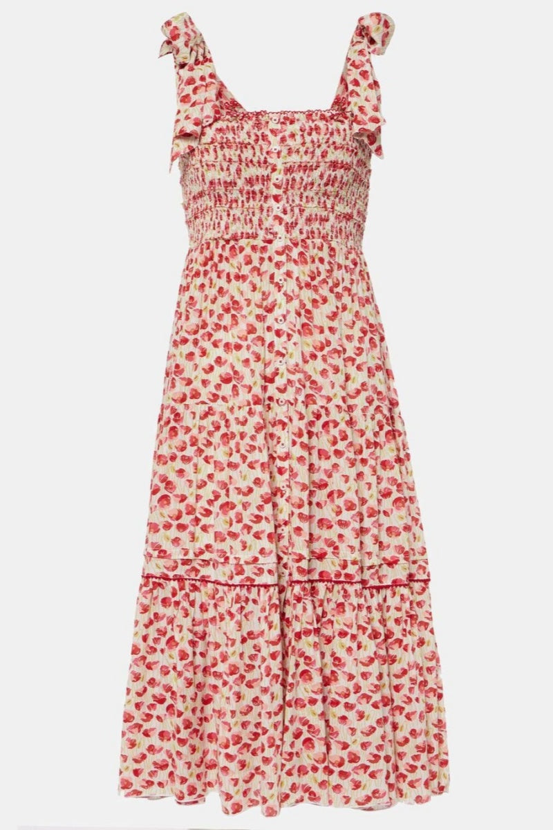 Poupette St Barth Triny Polka-dot Shirred Midi Dress