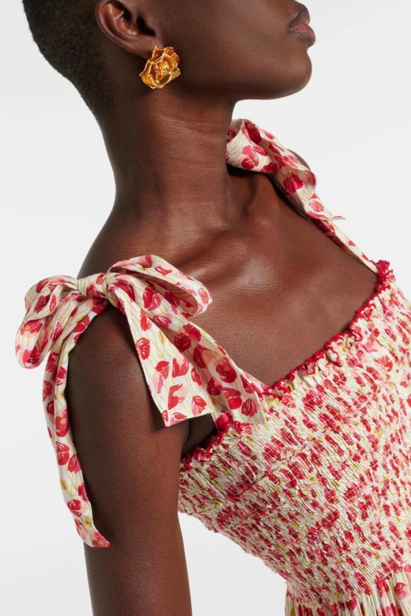 Poupette St Barth Triny Polka-dot Shirred Midi Dress