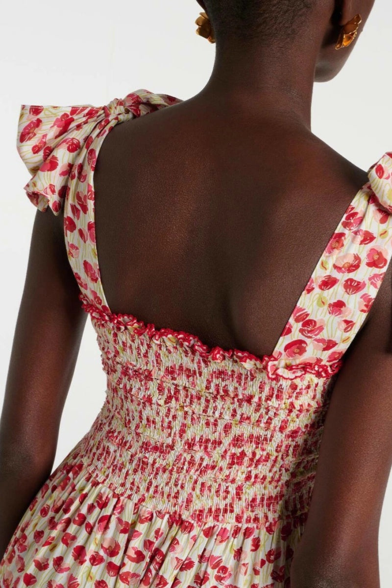 Poupette St Barth Triny Polka-dot Shirred Midi Dress