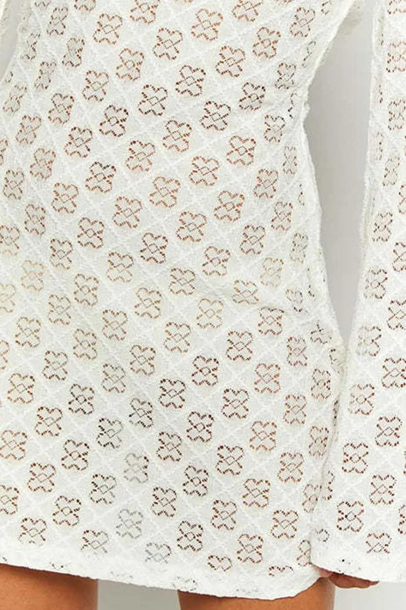 White Printed Low-cut Back  Mini Dress