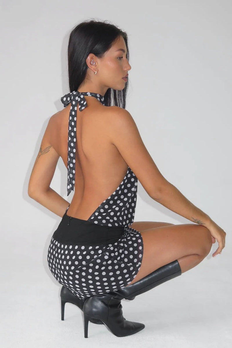 Valina  Basic Polka Black Mini Dress