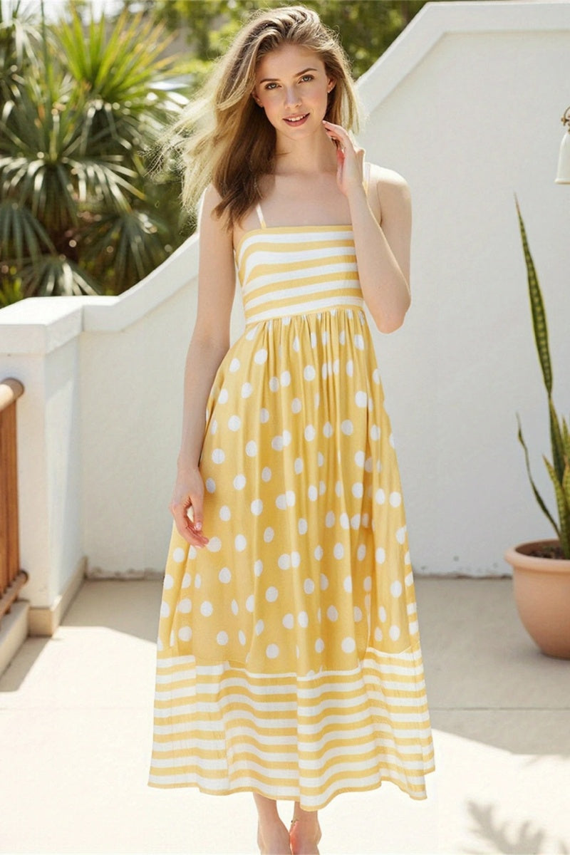 Polka Dot Square Neck Cami Midi  Dress