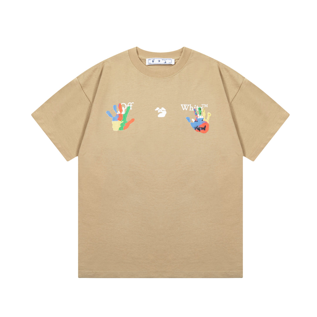 25SS 1:1 new arrival Hand-drawn white palm-shaped large logo print
