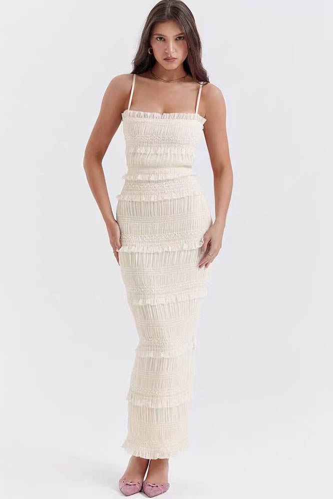 Orchid Plisse Trimed Slip Maxi Dress