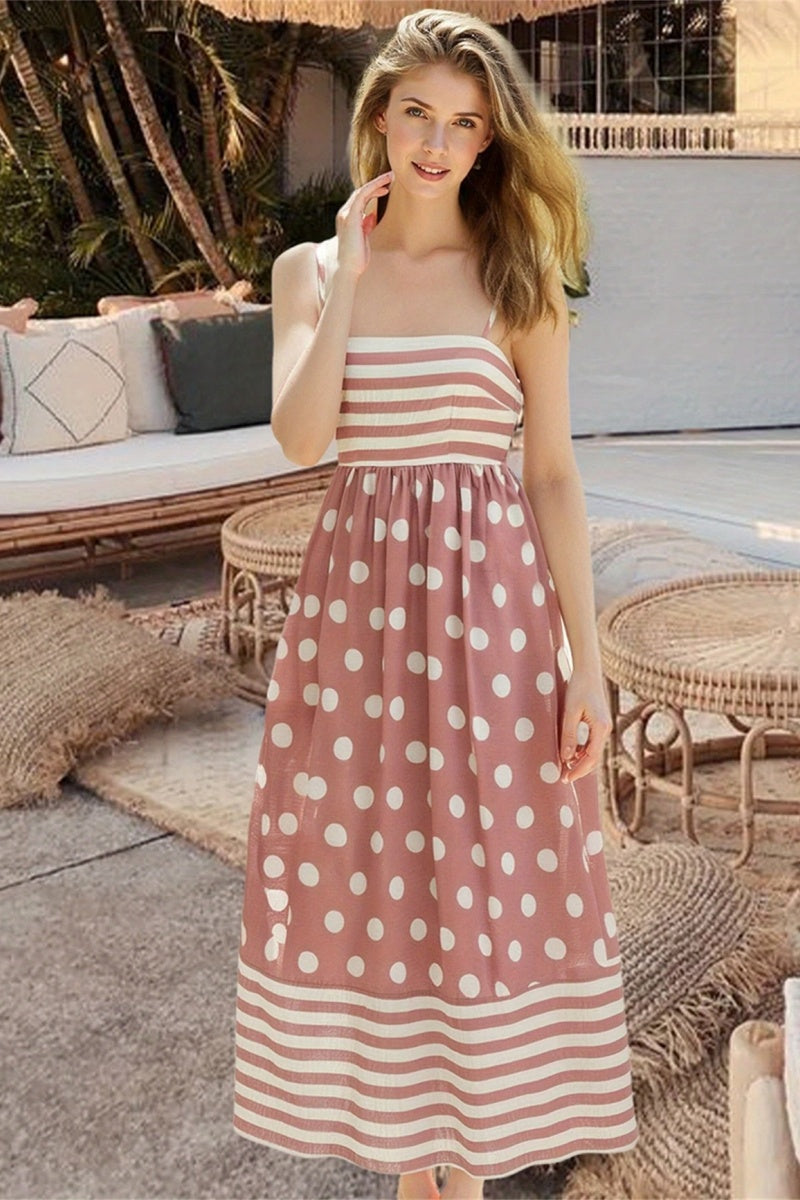 Polka Dot Square Neck Cami Midi  Dress