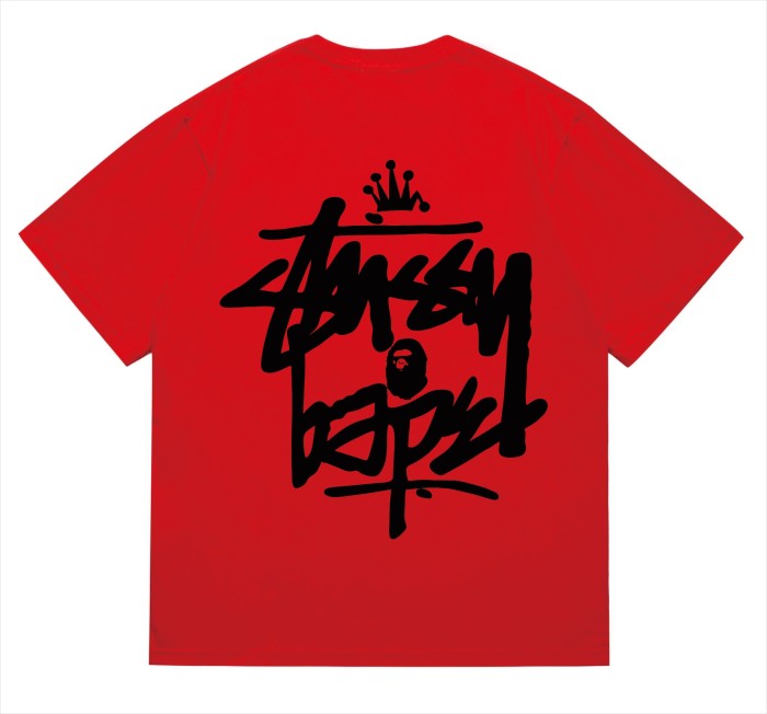 BAPE×Stuss! Black Color logo lettering Tee