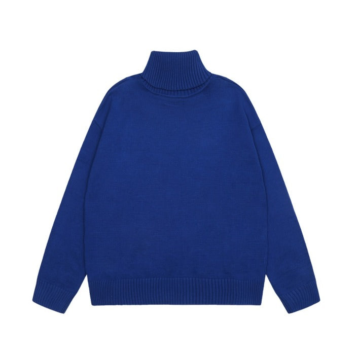 Am1 2024SS classic blue jacquard big heart turtleneck sweater