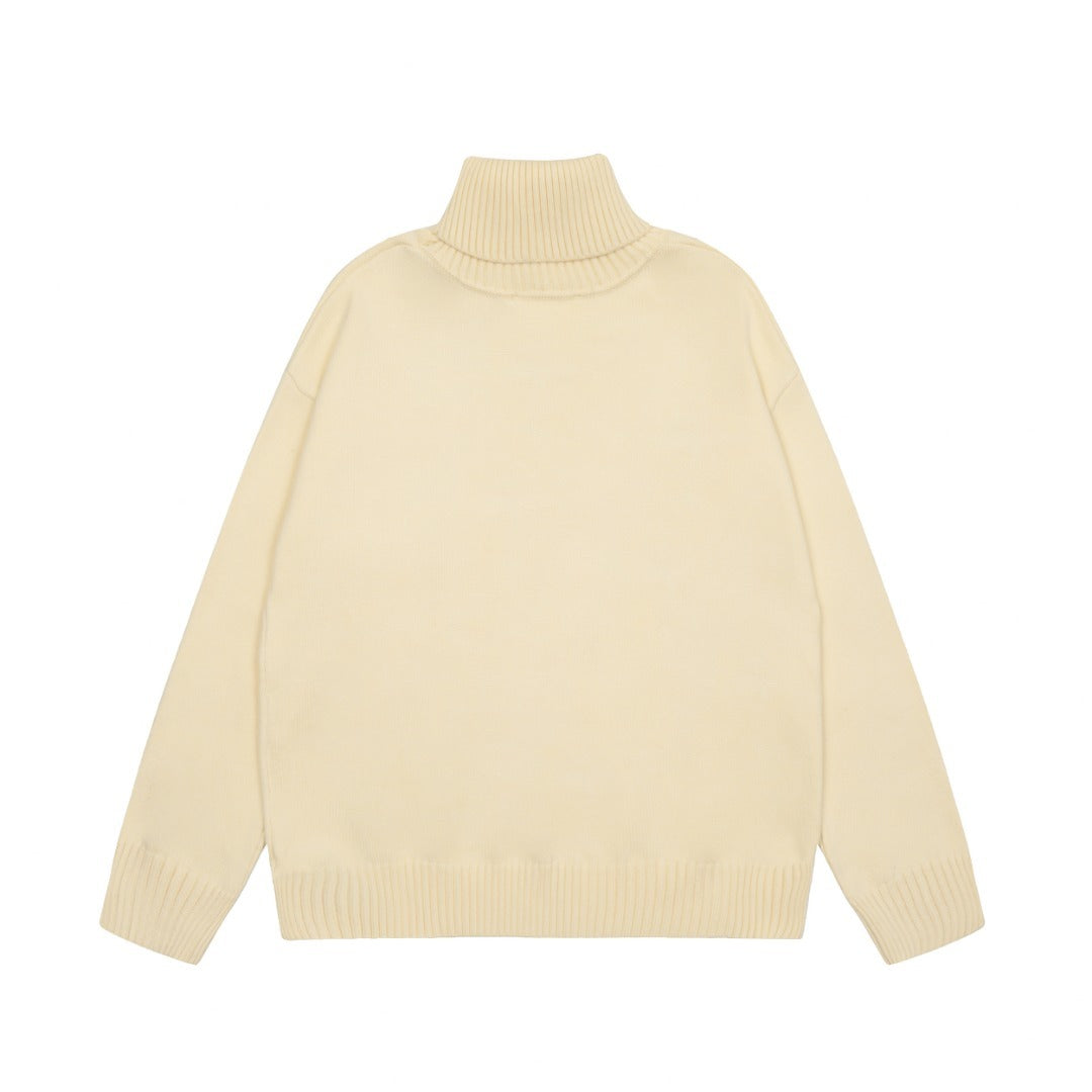 Am1 2024SS classic cream white jacquard big heart turtleneck sweater