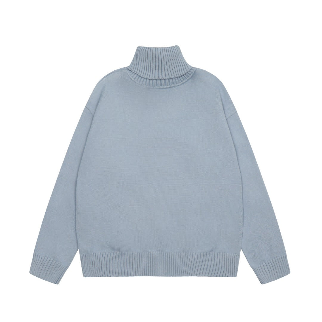 Am1 2024SS classic blue jacquard big heart turtleneck sweater