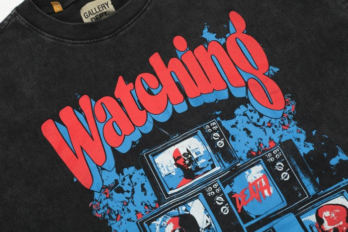 Gallery Dep Retro black-and-white TV set printing and washing to make old short sleeves