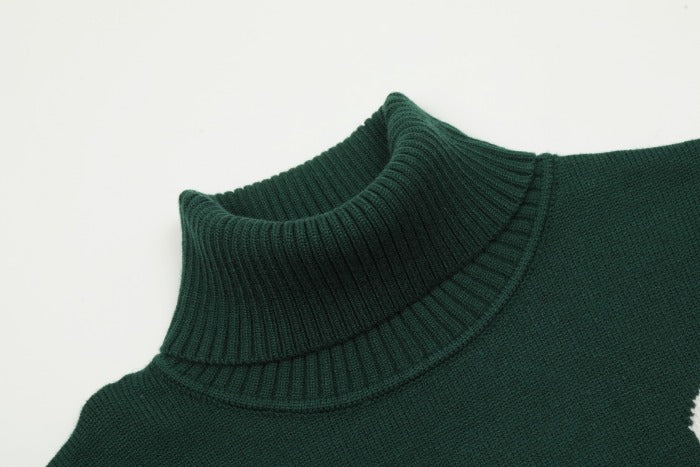 Am1 2024SS classic green jacquard big heart turtleneck sweater