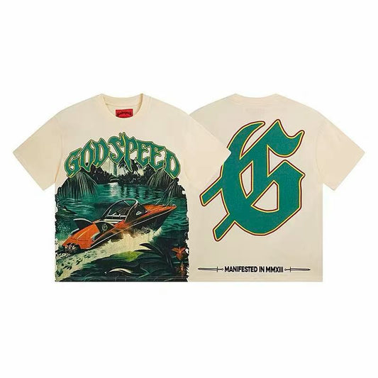 new arrival green letter cotton short sleeve tee