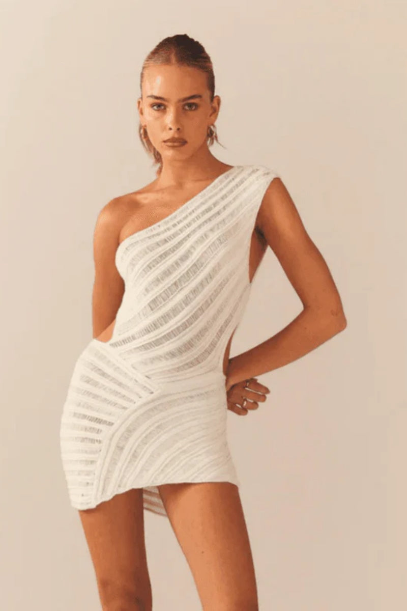 Knitted One-Shoulder Mini Dress