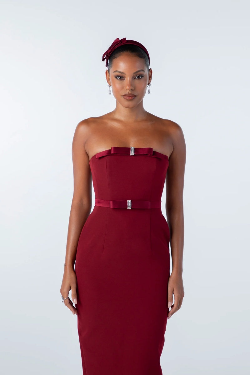 Off-The-Shoulder Bow Strapless Midi Dress
