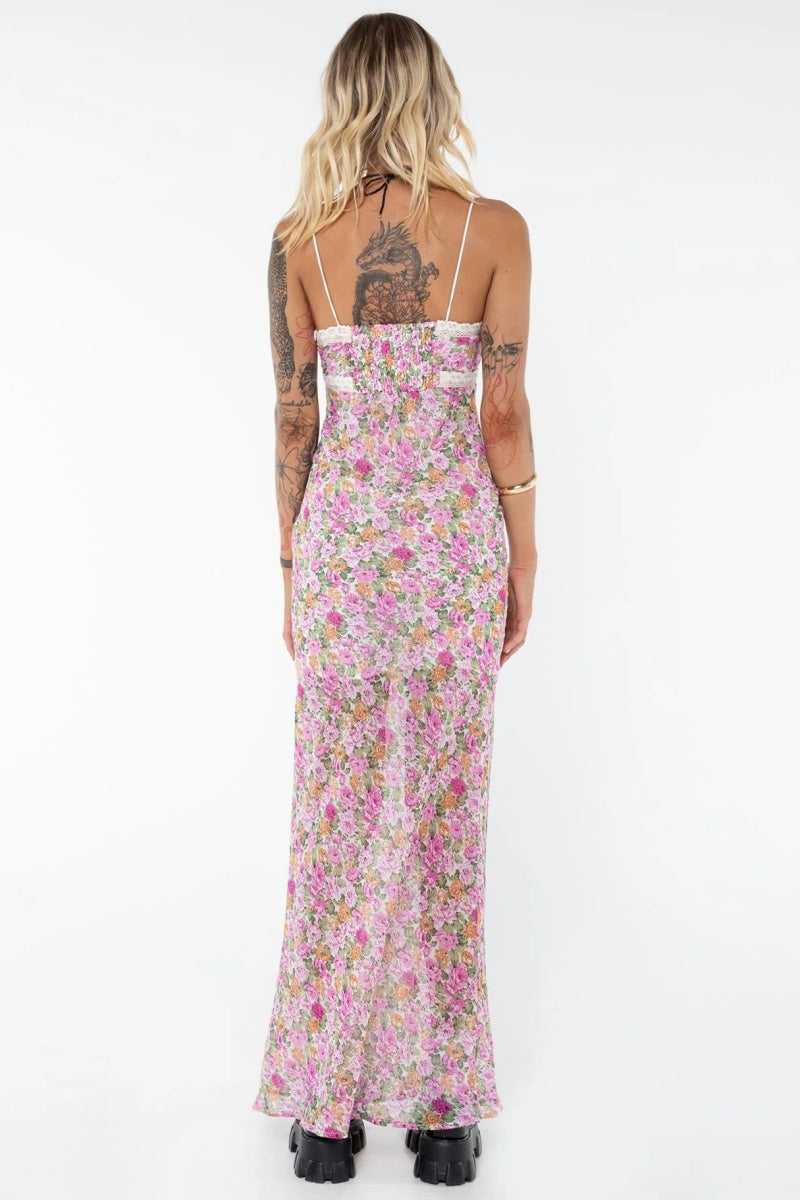 Pink Floral Slip  Maxi  Dress