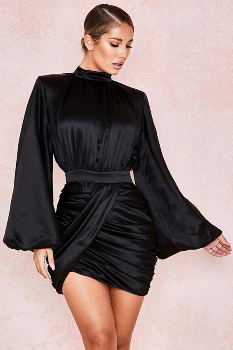 Black Satin Jacket  Mini Dress