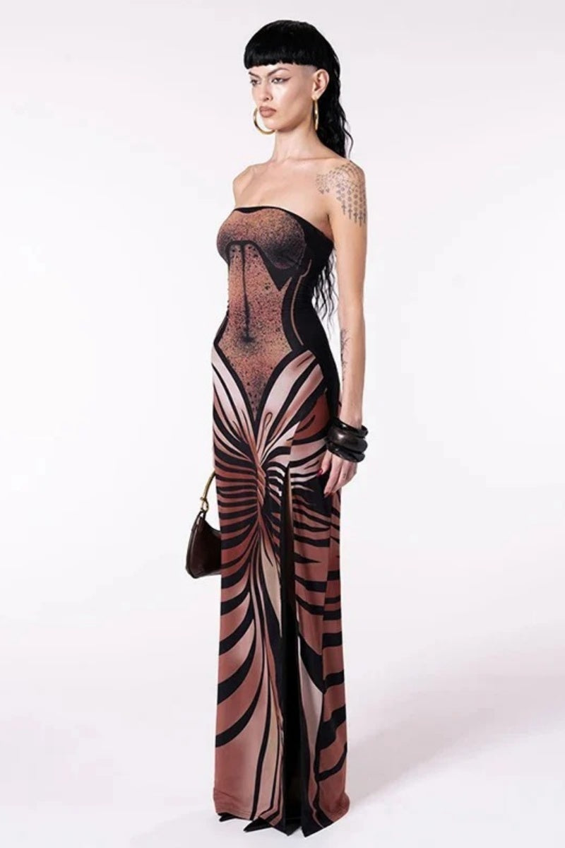 Butterfly Print High Slit Maxi Dress