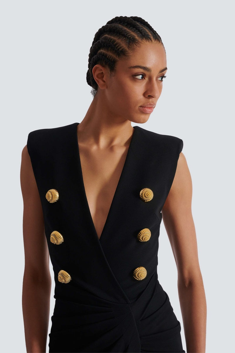 Faux-Button Draped Maxi Dress